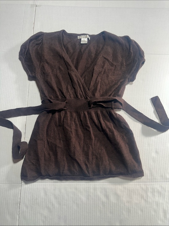 Sarah Spencer Tops - Sarah Spencer 100% Italian merino wool Brown Wrap-Style Knit Top with Tie Belt